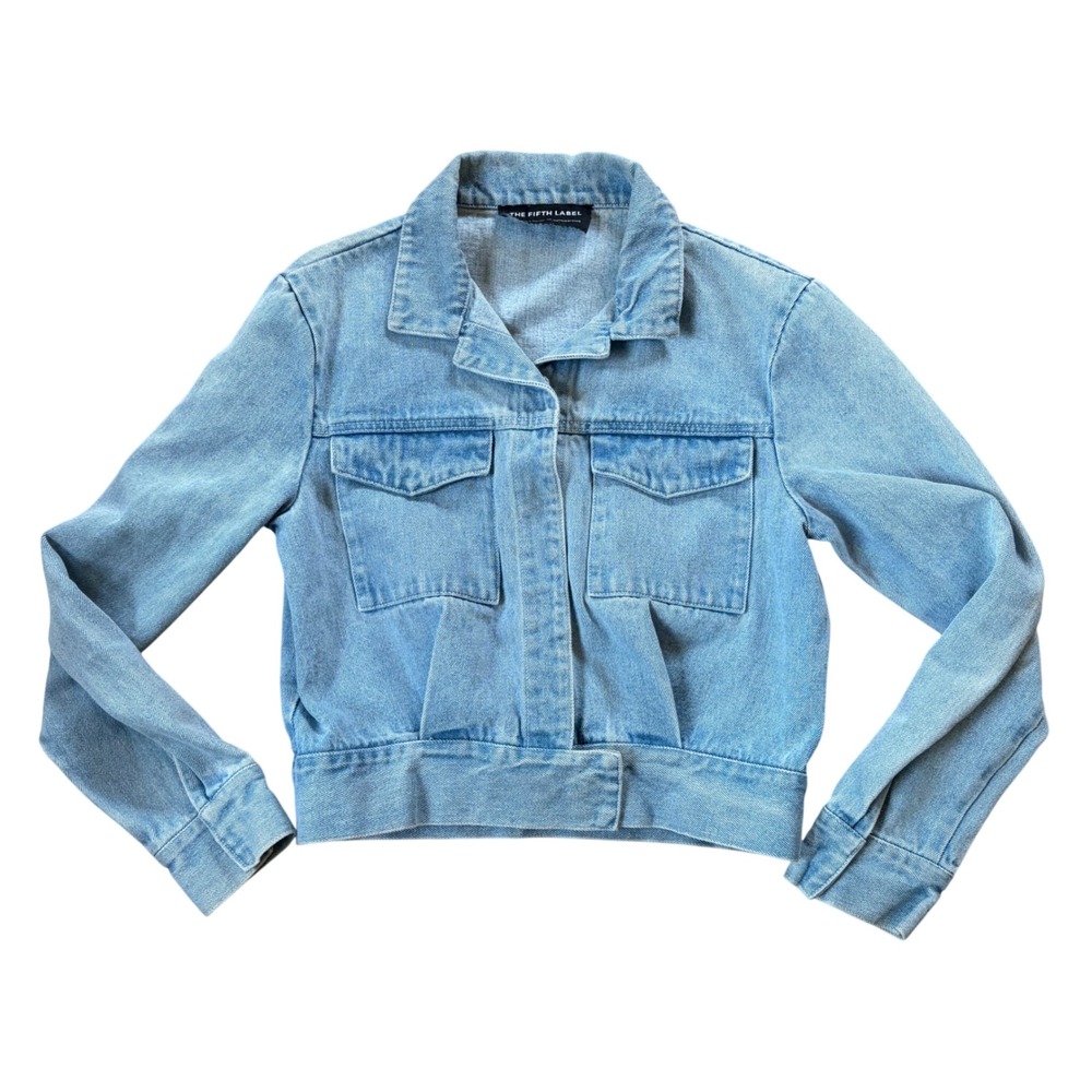 The Fifth Label Light Wash Cropped Denim Trucker Jacket Light Blue Small Boho